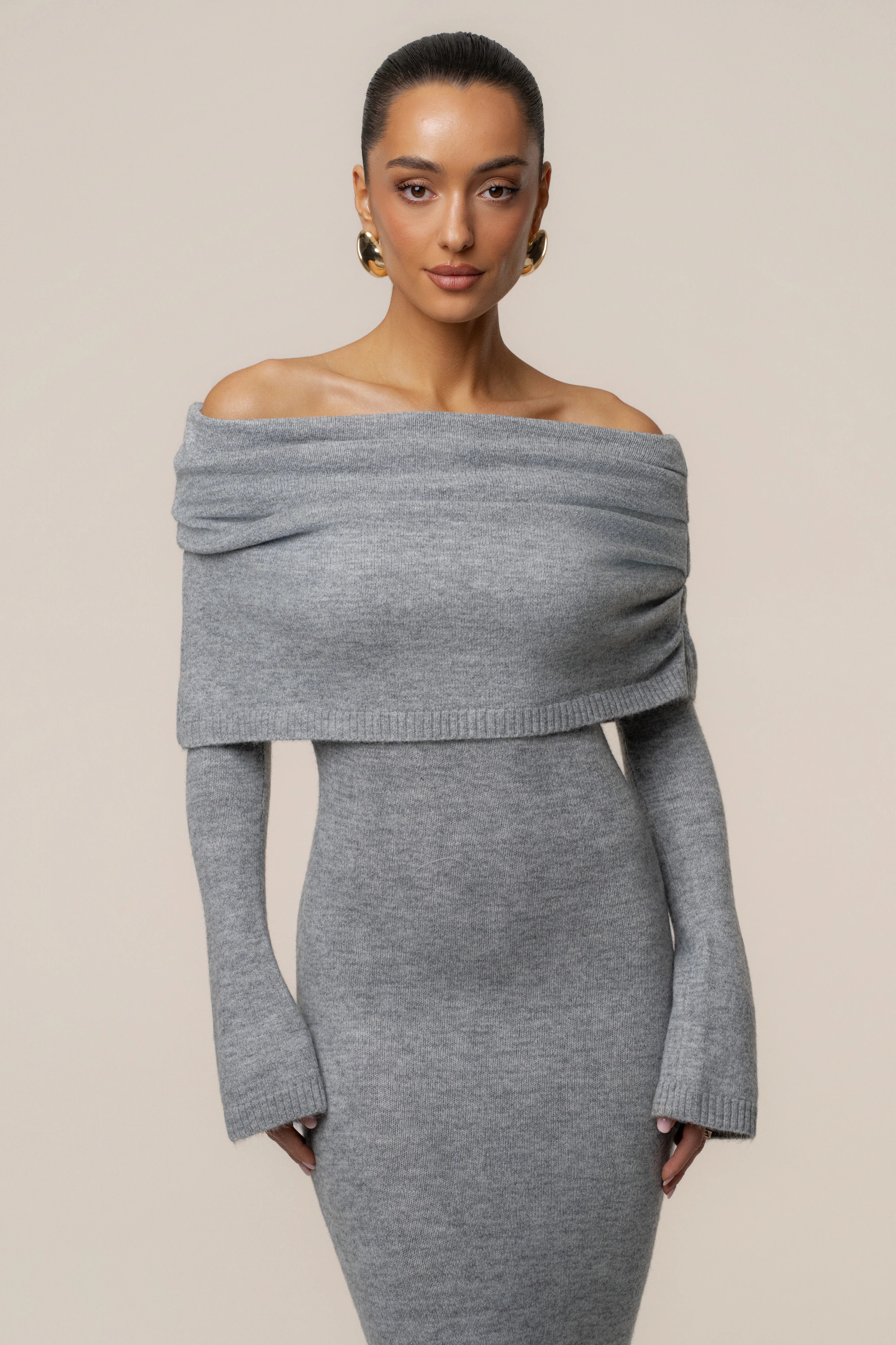 Grey Soft Haven Off-Shoulder Dress