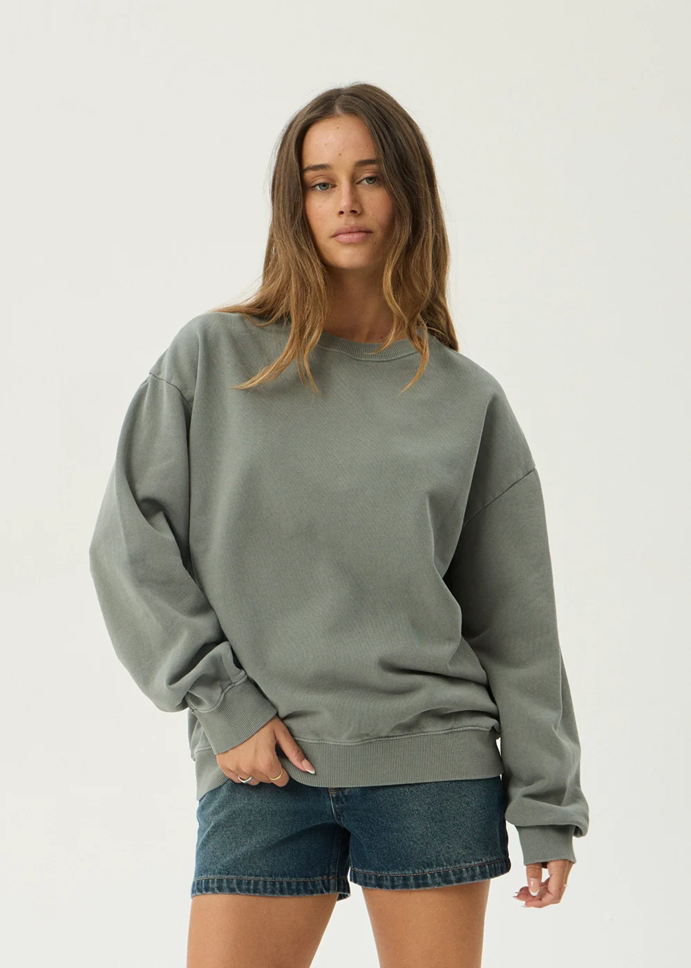 AFENDS Mens Genesis - Crew Neck - Washed Sycamore