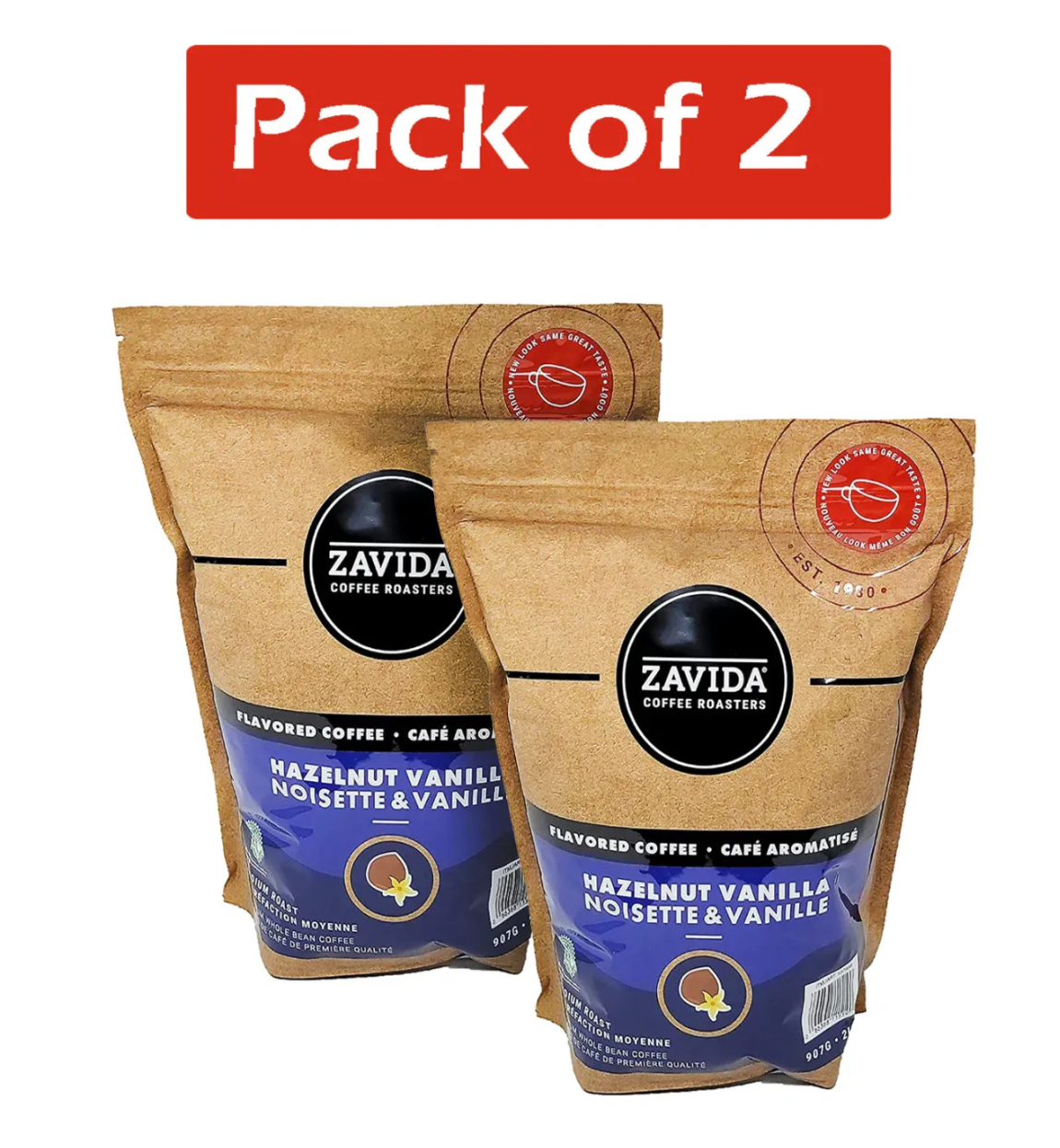 Zavida - Hazelnut Vanilla Whole Bean Coffee 2 x 907 g Bags