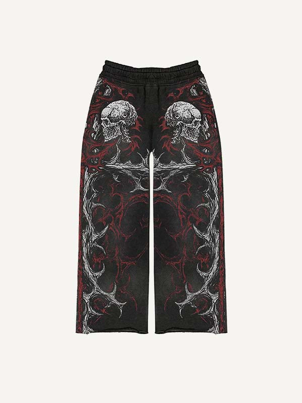 Cross&Skull&Graphic Print Elastic Waist Pants