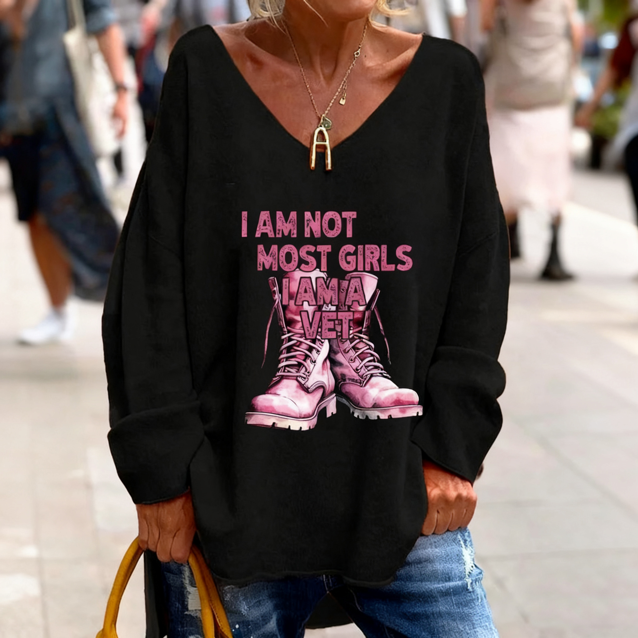 Women's I'M Not Most Girls. I'M A Veteran Print Casual Long Sleeve T-Shirt