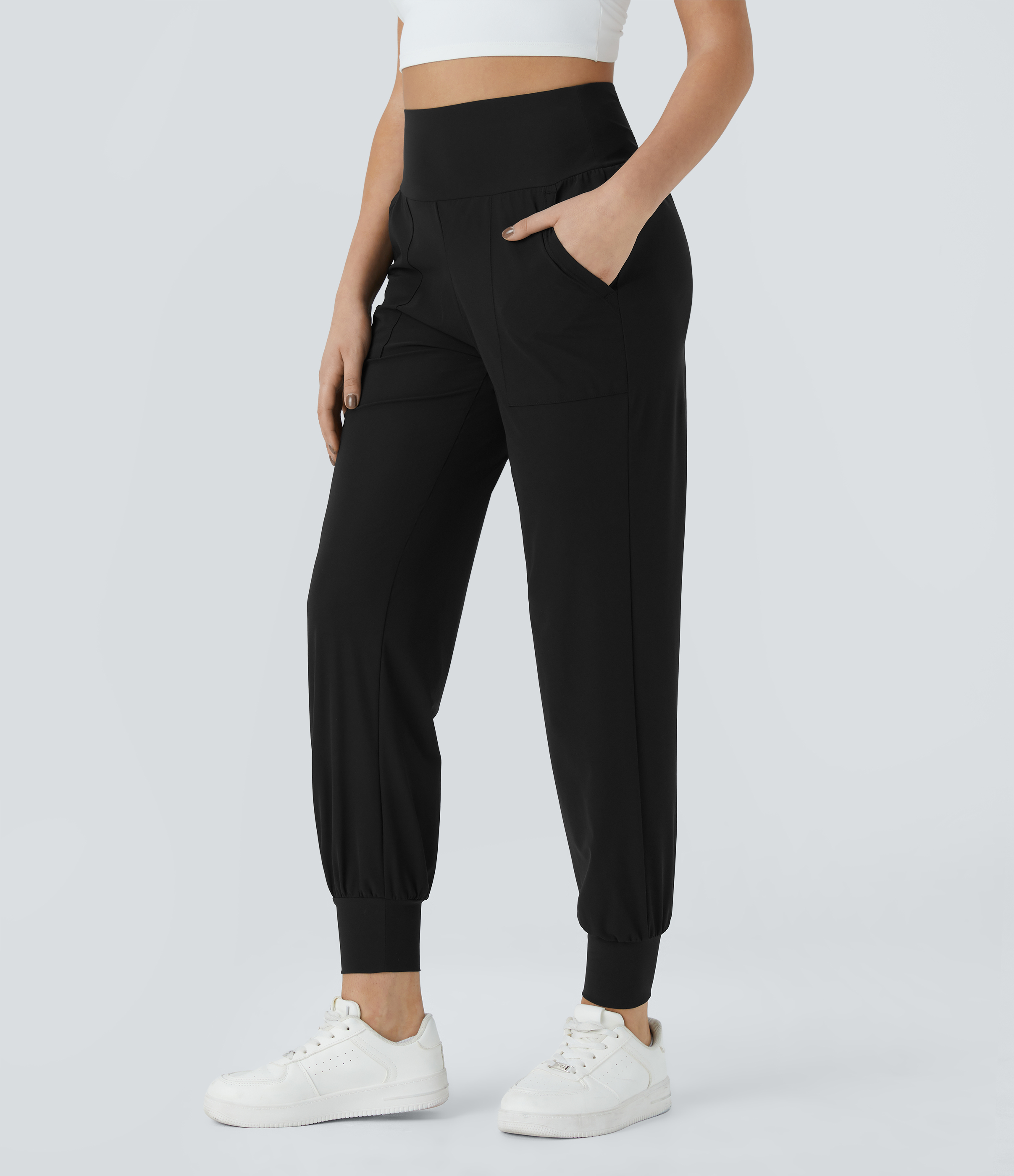 High Waisted Plain Pocket Casual Joggers