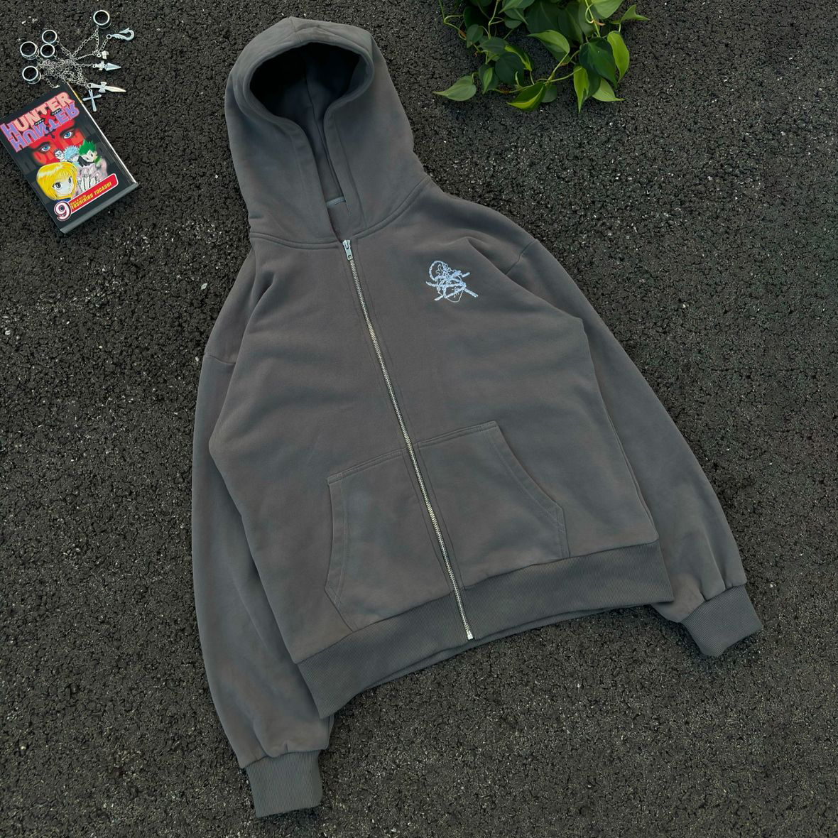 Anime Chain Print Long Sleeve Zipper Hoodies