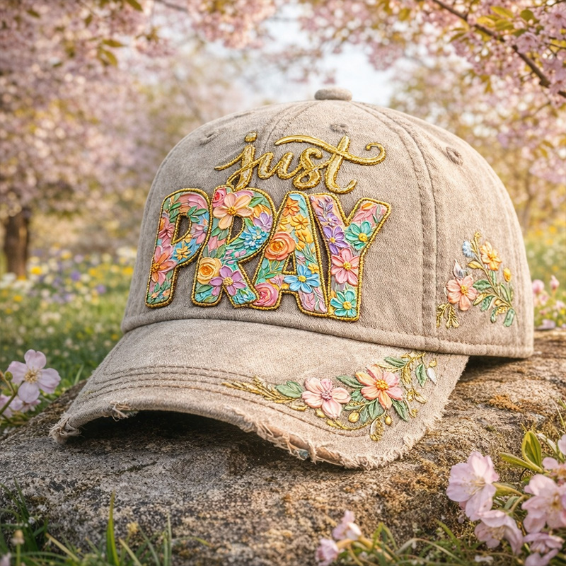 Vintage Floral “Just Pray” Faith Baseball Cap
