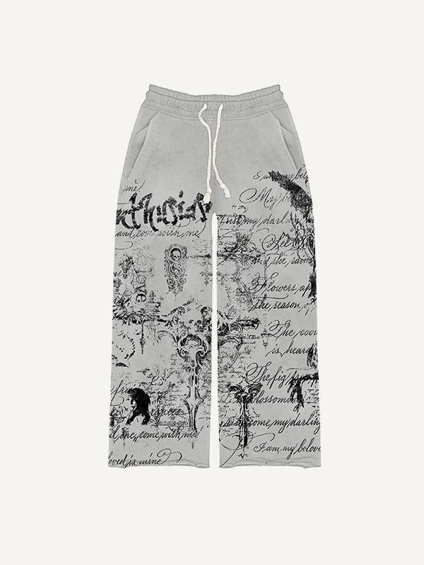 Figure&Wing&Graphic&Letter Print Elastic Waist Pants