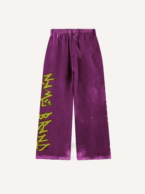 Letter&Graphic Print Elastic Waist Pants