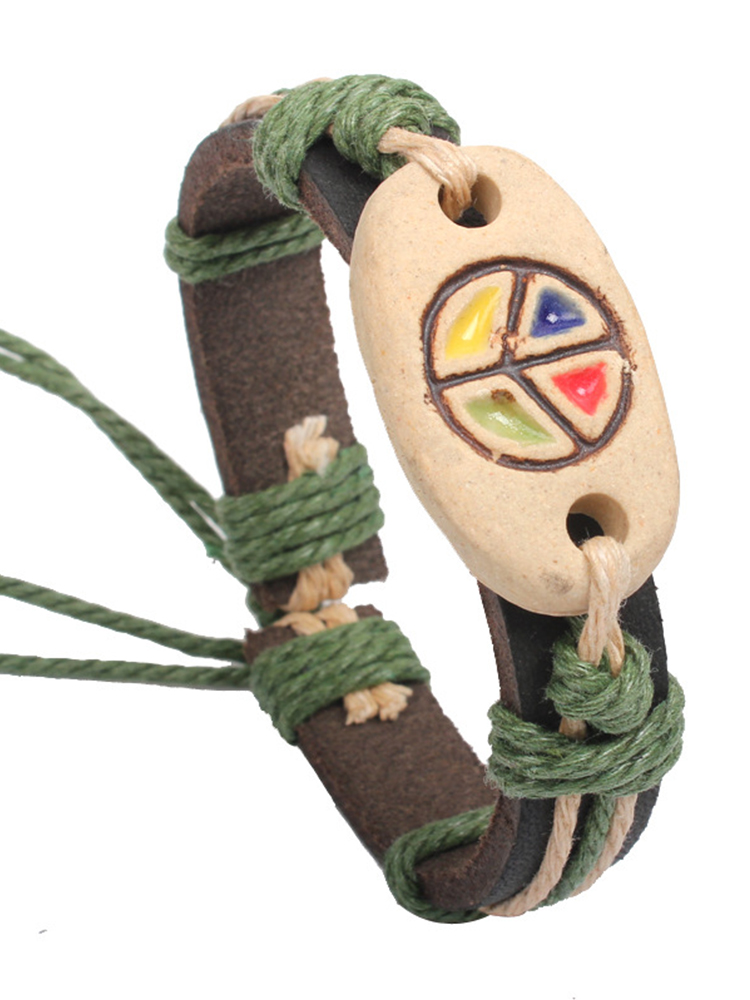 Peaceful Cowhide Ceramic Woven Bracelet