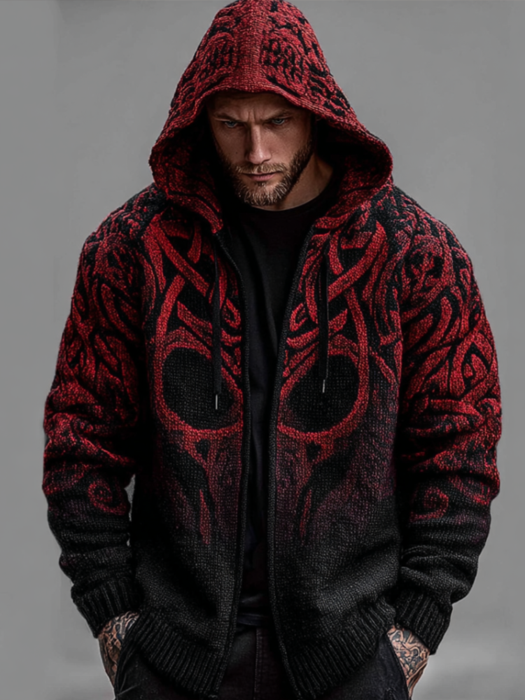 Viking Style Celtic Mythology Men's Hooded Sweater Jacket