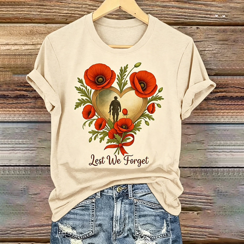 Women's Memorial Day Poppy Art Printed T-Shirt