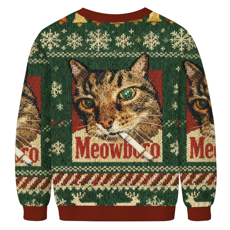 Green Funny Smoking Cat Meme Christmas Ugly Sweatshirt