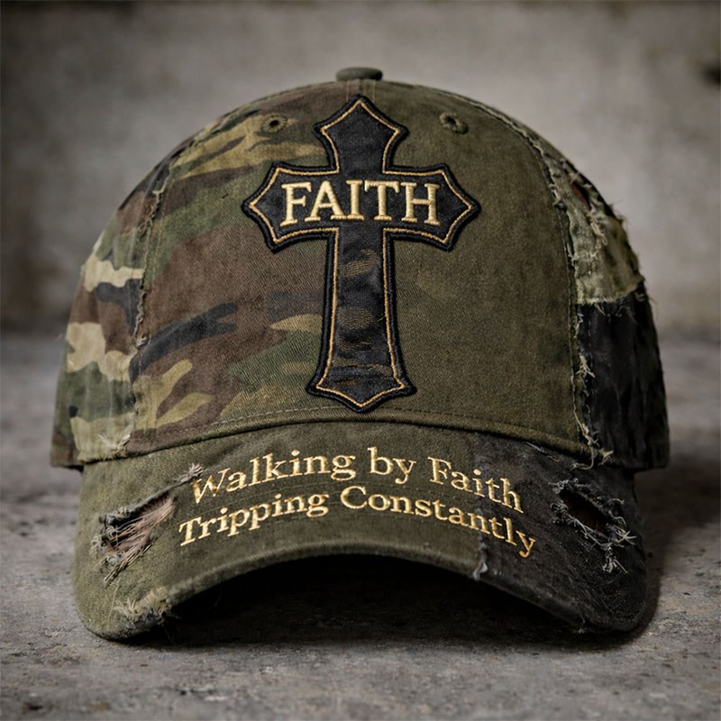Walking by Faith Tripping Constantly Print Casual Hat