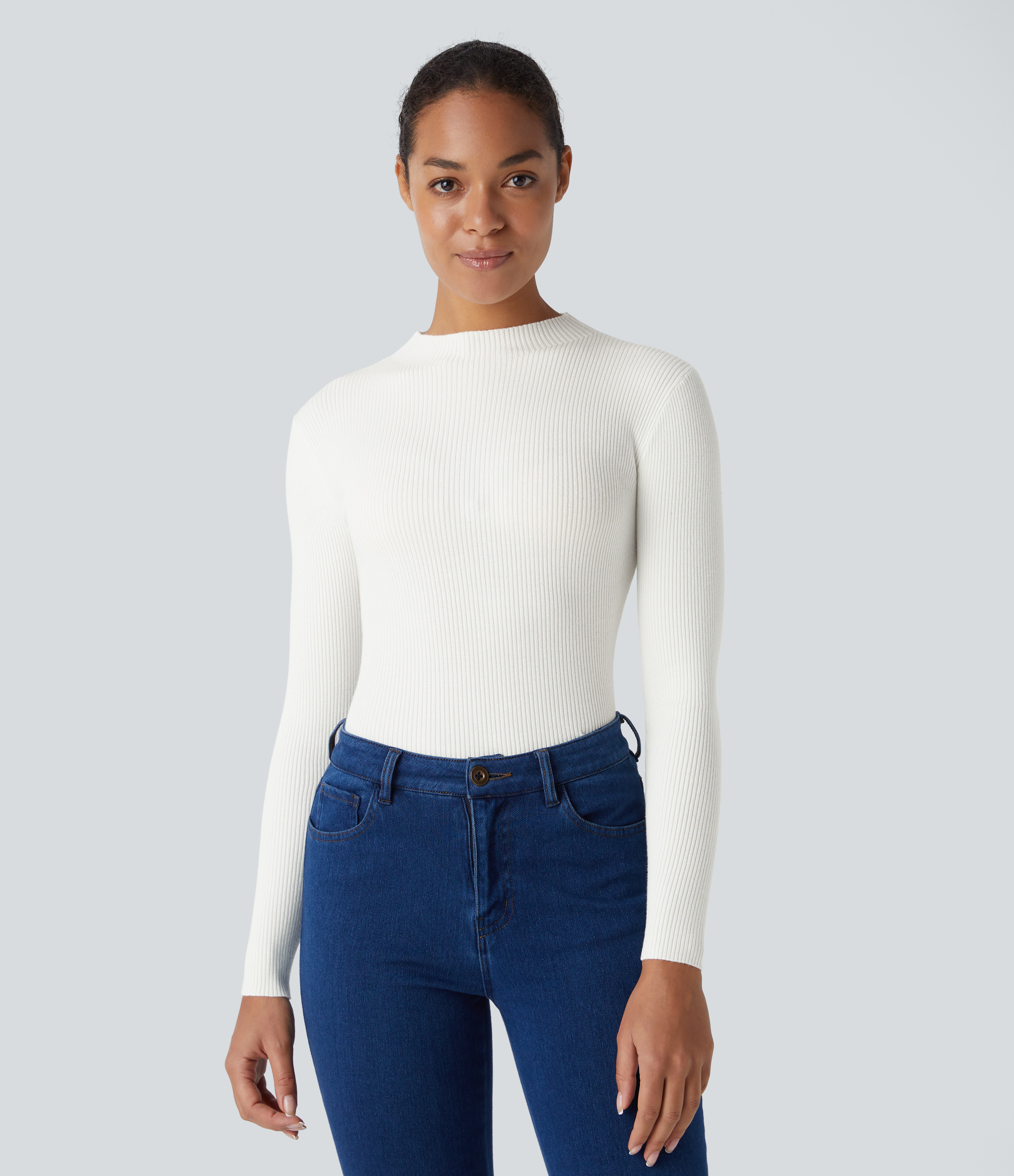 Ribbed Knit Round Neck Long Sleeve Casual Sweater