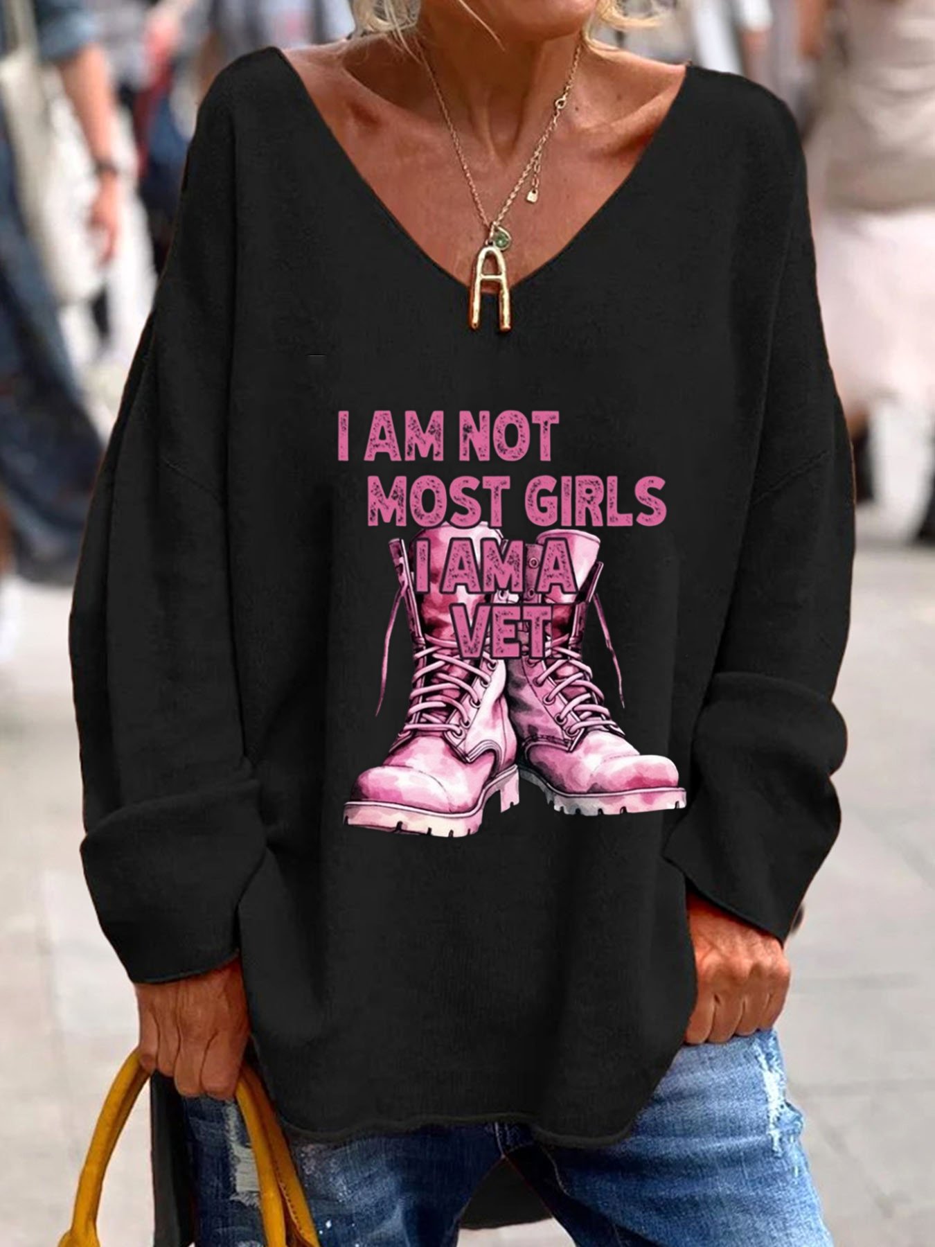 Women's I'M Not Most Girls. I'M A Veteran Print Casual Long Sleeve T-Shirt
