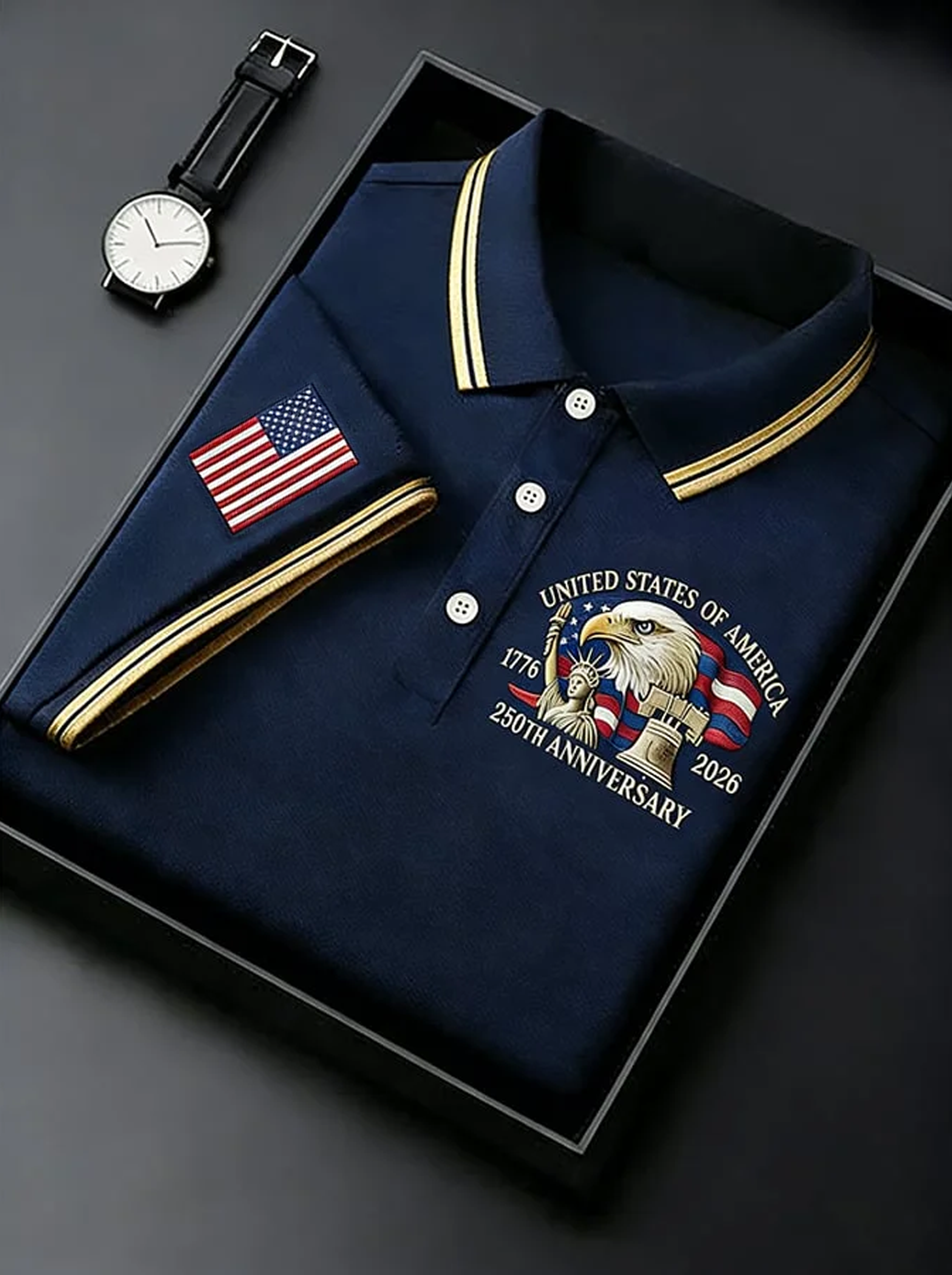 Men's Retro 250th Anniversary of the United States Independence Day Cross Print Polo Shirt