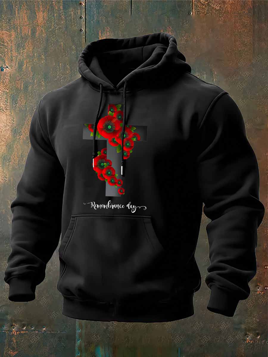 Memorial Day Red Poppy Print Cotton Classic Hoodie