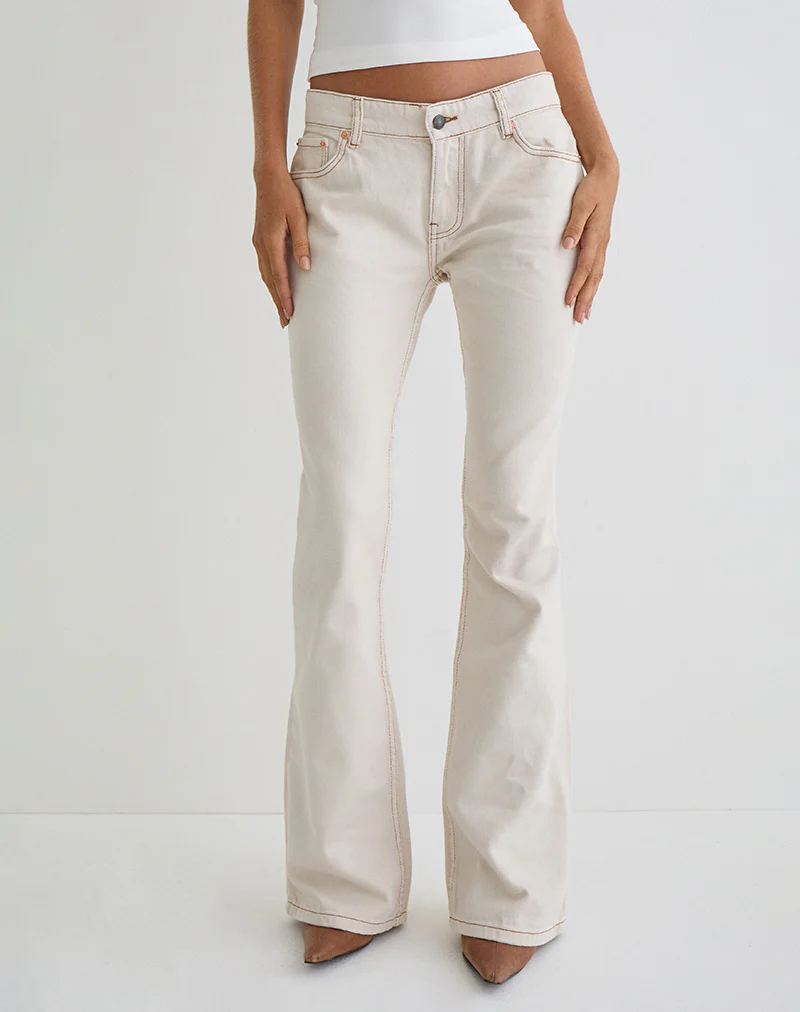 Rigid Low Rise Flare Jeans in Off White