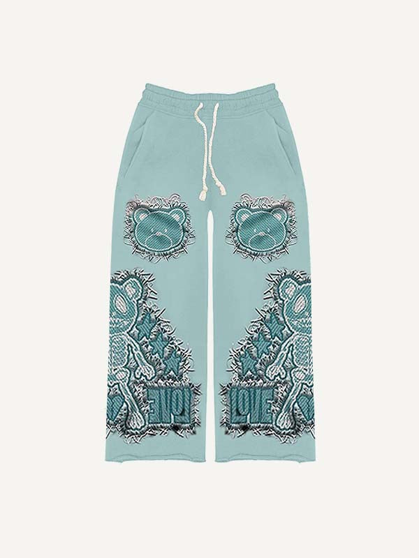 Bear&Letter&Heart Faux Decal Print Elastic Waist Pants