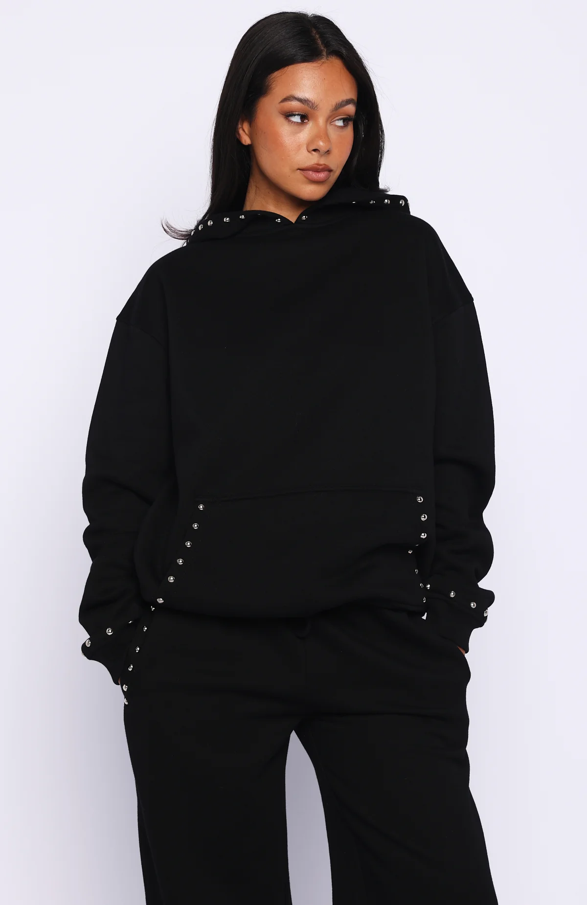 Glow Your Own Way Studded Oversized Hoodie Black