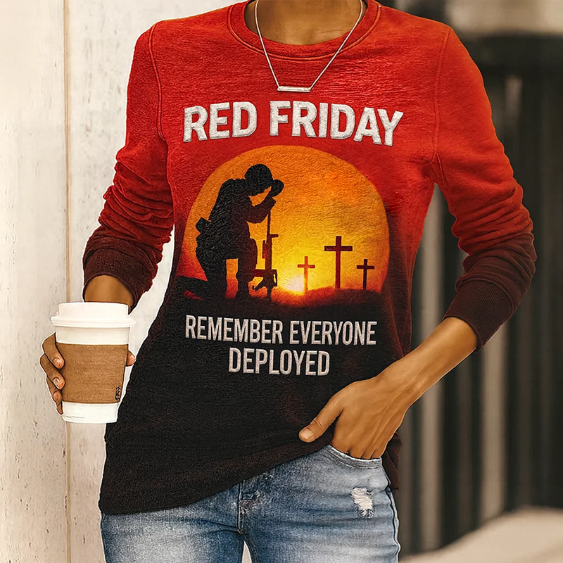 Women's Red Friday Print Casual Sweatshirt