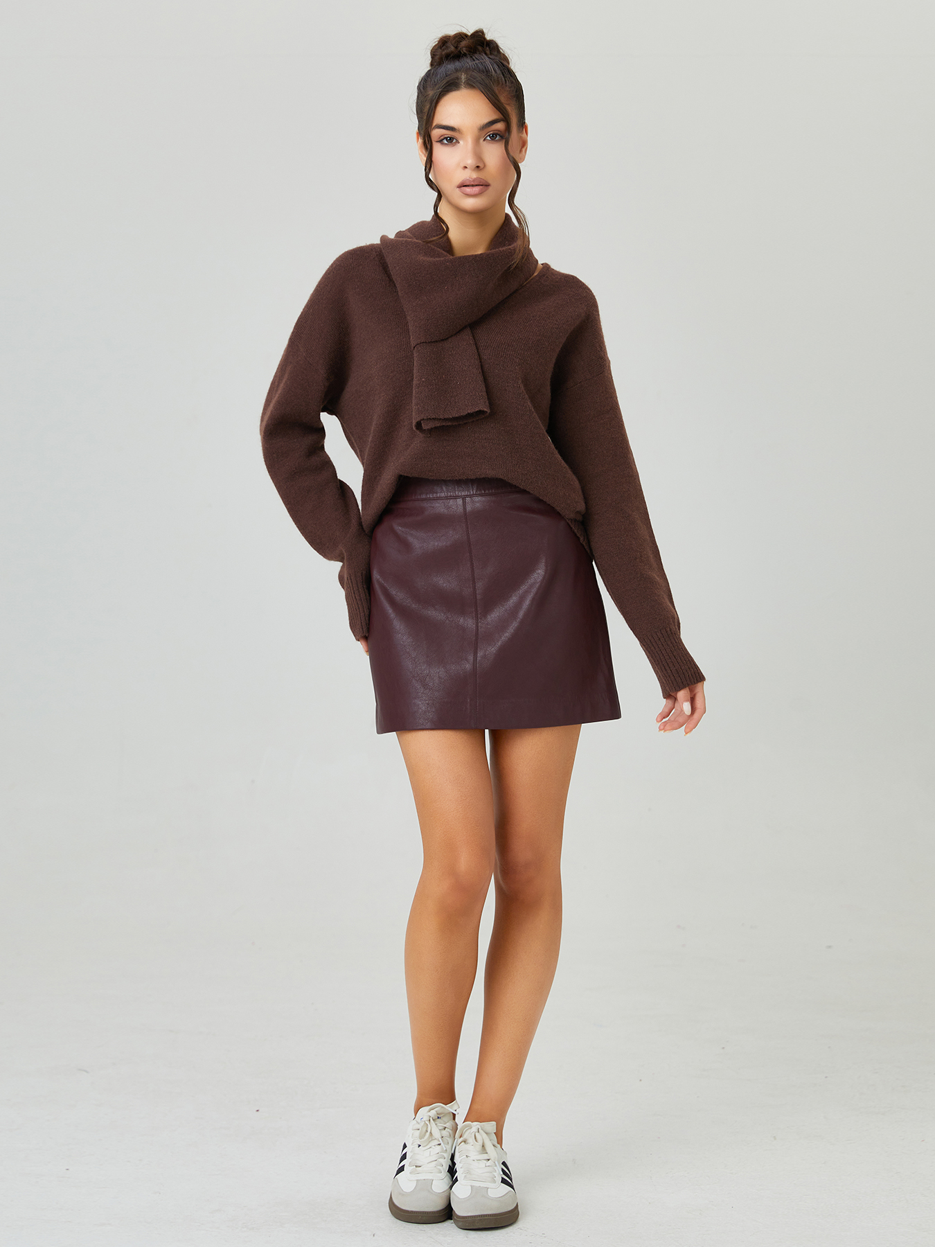 KatchMe Street Style High Waist Invisible Zipper PU A-Line Mini Skirt