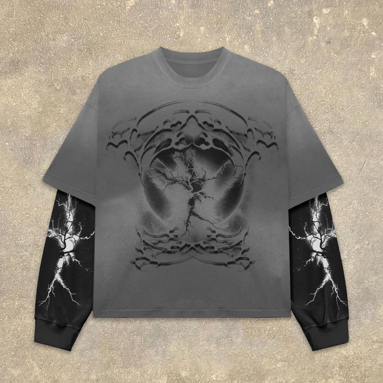 Fake Two Lightning Print Long Sleeve T-Shirt