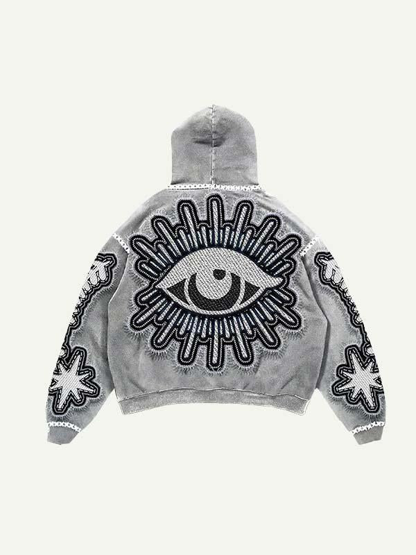 Moon&Star&Eye Faux Decal Print Slant Pockets Hoodie