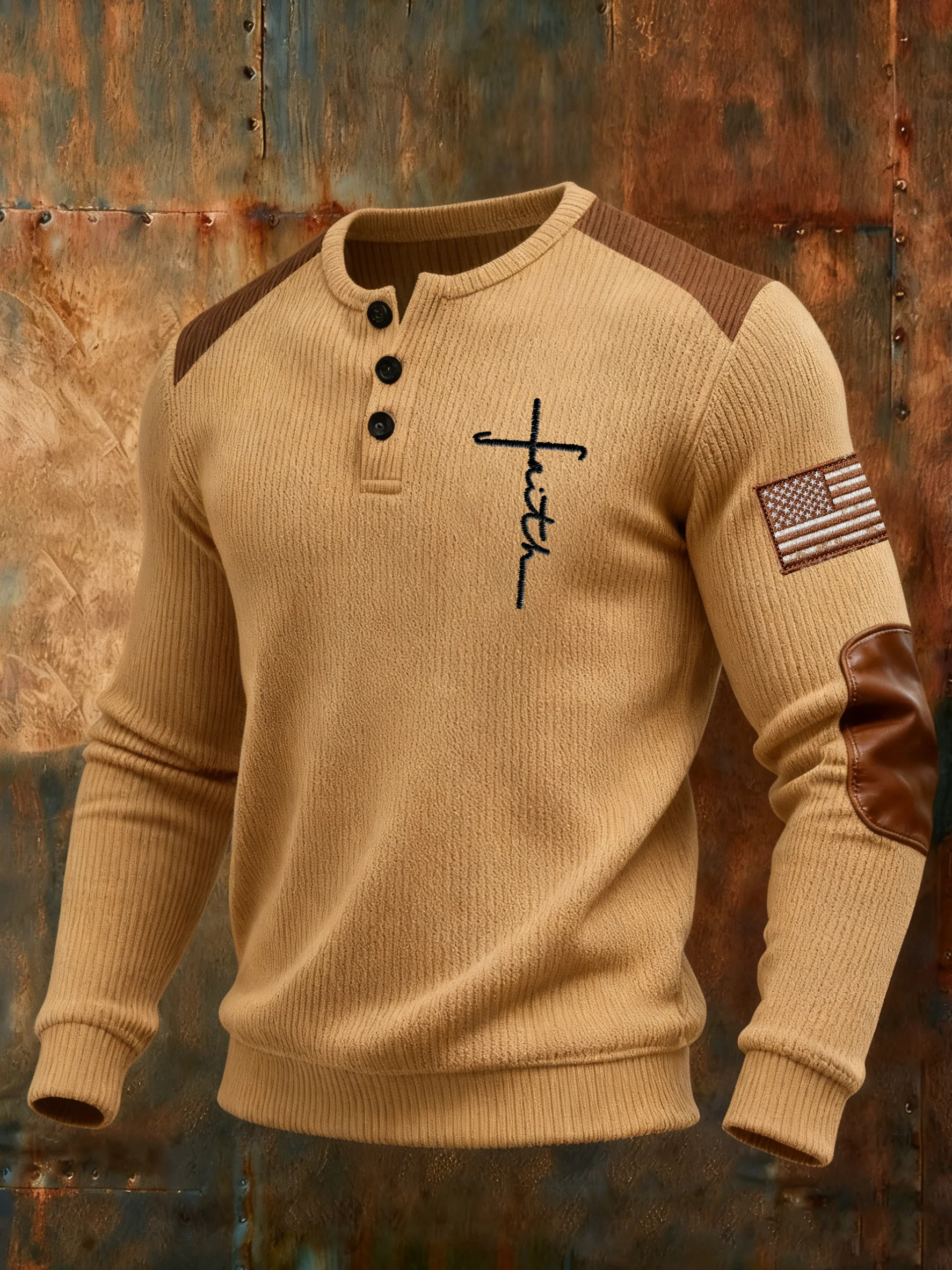 Men's Retro Western Faith Cross Print Top-Fast Shipping