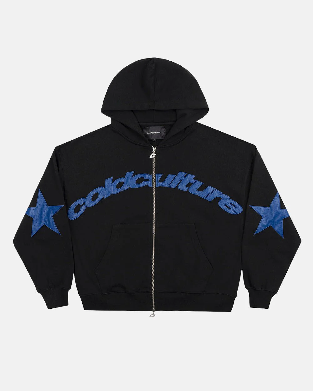 STAR CURVED ZIP HOODIE BLACK