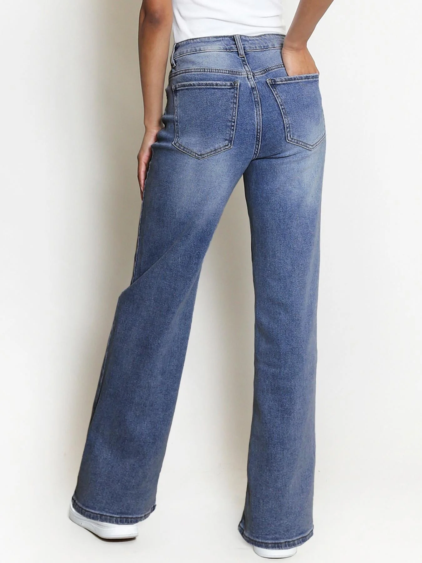 KatchMe Street Style Versatile High Waist Wide Leg Stretch Jeans
