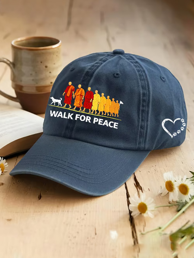 Retro Walk For Peace Monks With Aloka Dog Print Baseball Cap