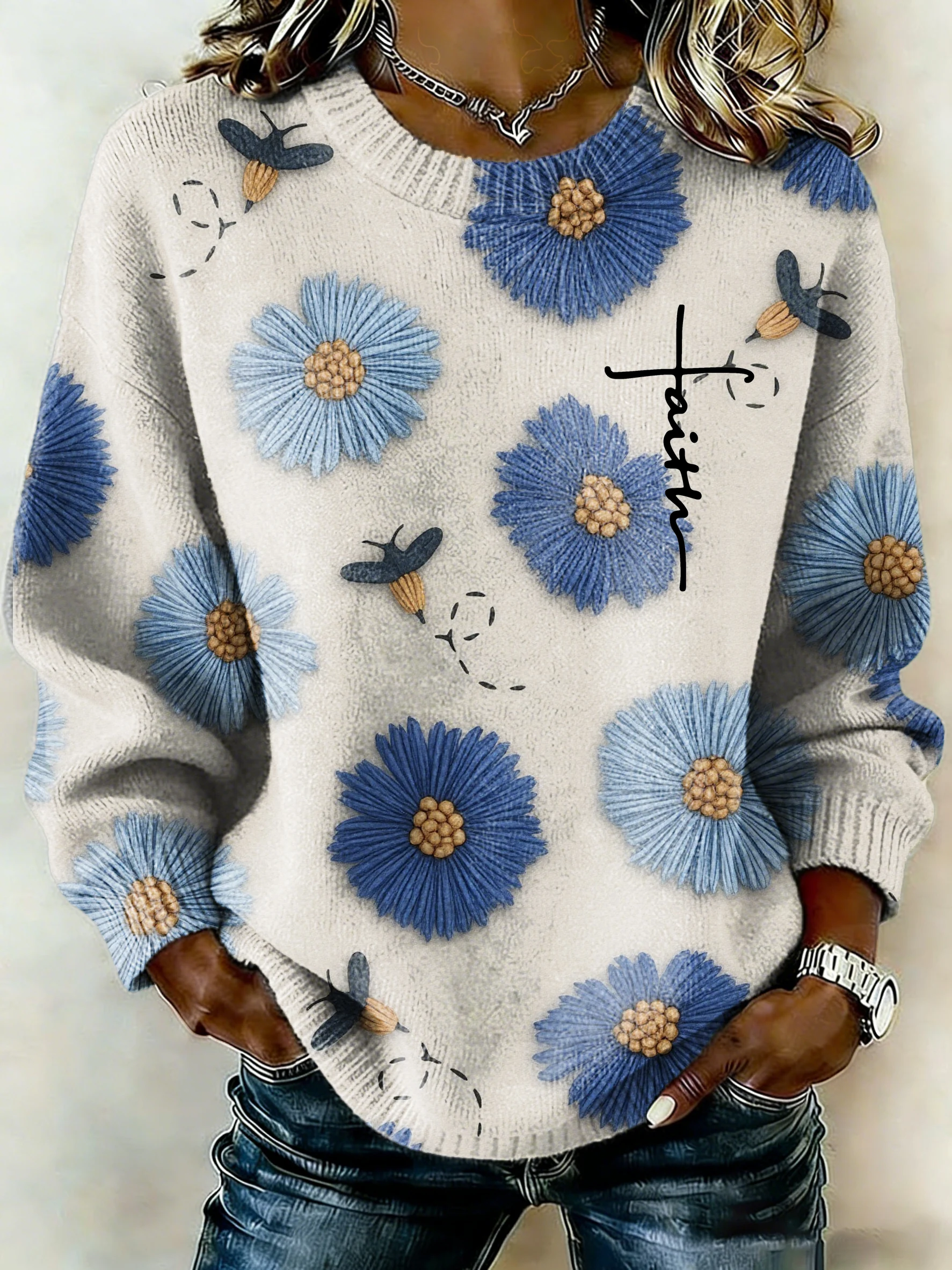 Women'S Casual Western-Style Printed Sweater-Fast Shipping