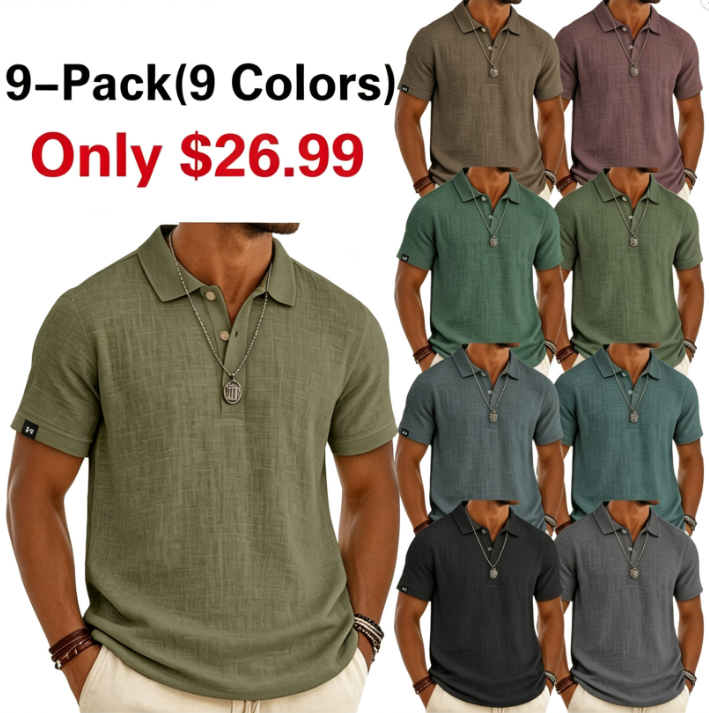 Men's Linen Shirt Polo Shirts Casual Vacation Classic Short Sleeve Fashion Solid Color