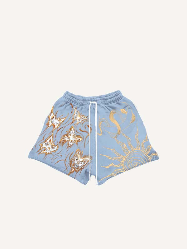 Moon&Sun&Snake&Butterfly Print Drawstring Waist Shorts