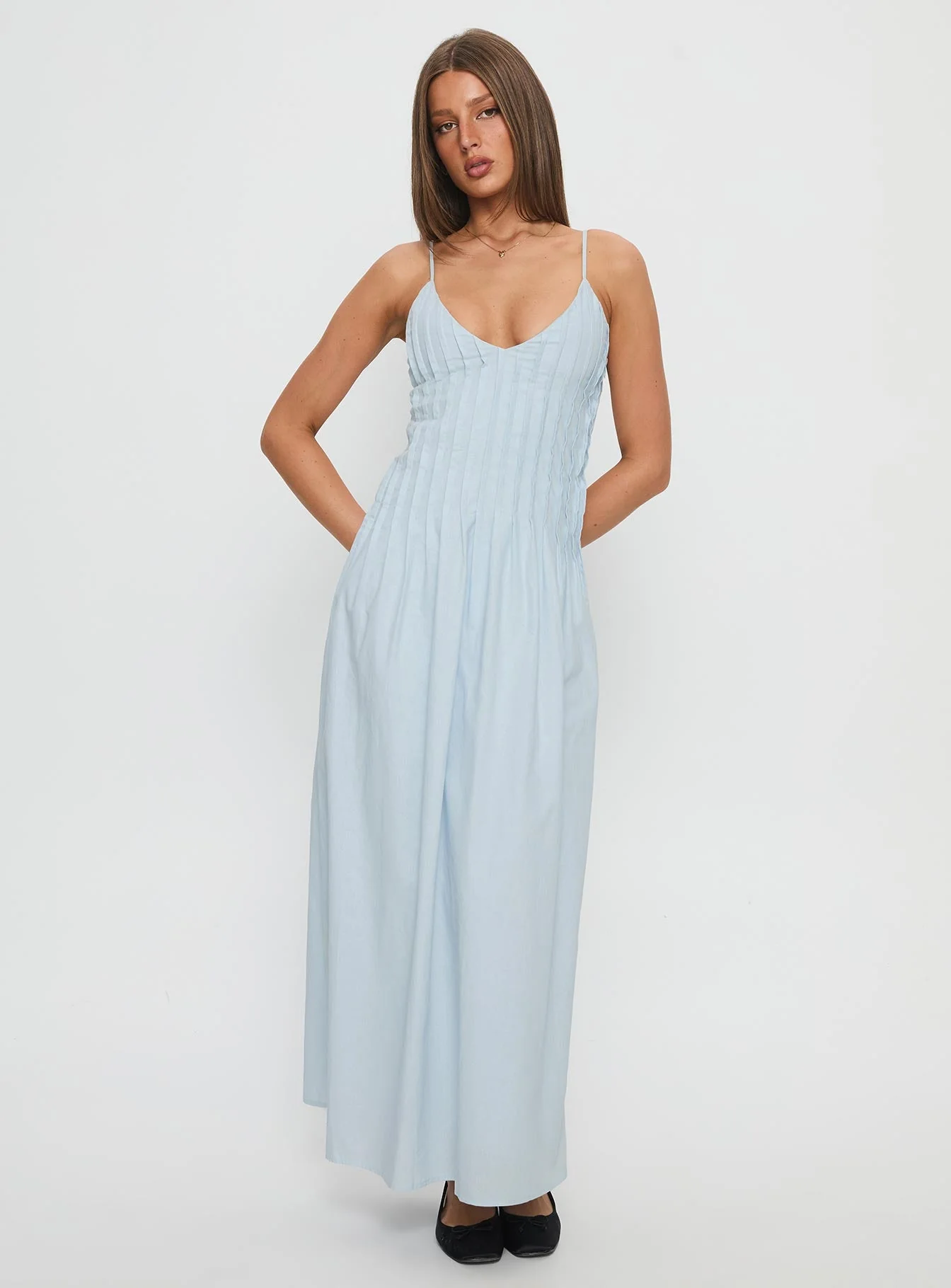 Adriela Pleat Maxi Dress Blue