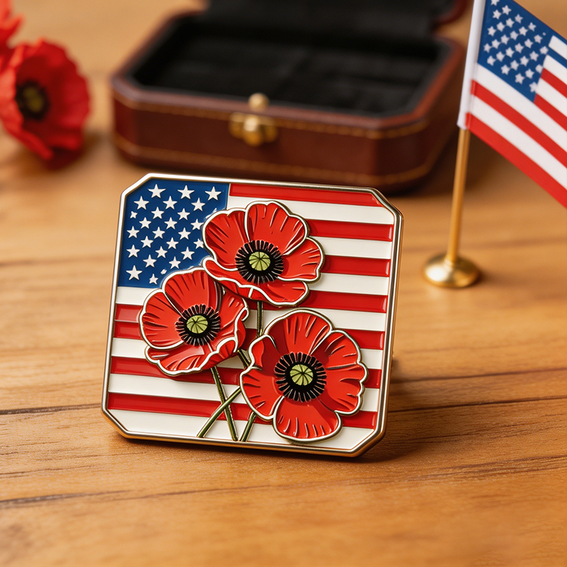 Unisex US Memorial Day Poppy Exquisite Brooch