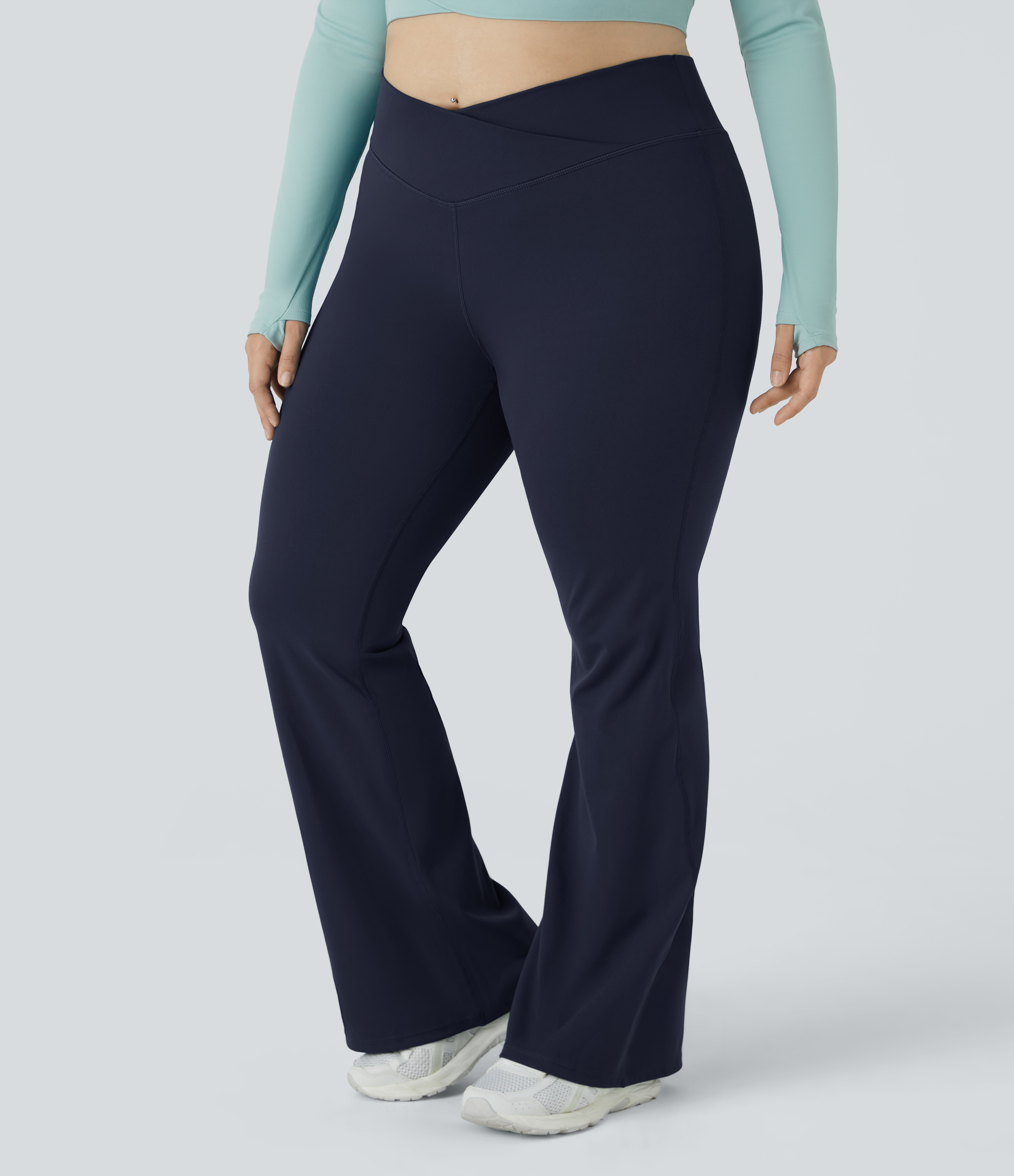 High Waisted Crossover Full Length Flare Plus Size Leggings