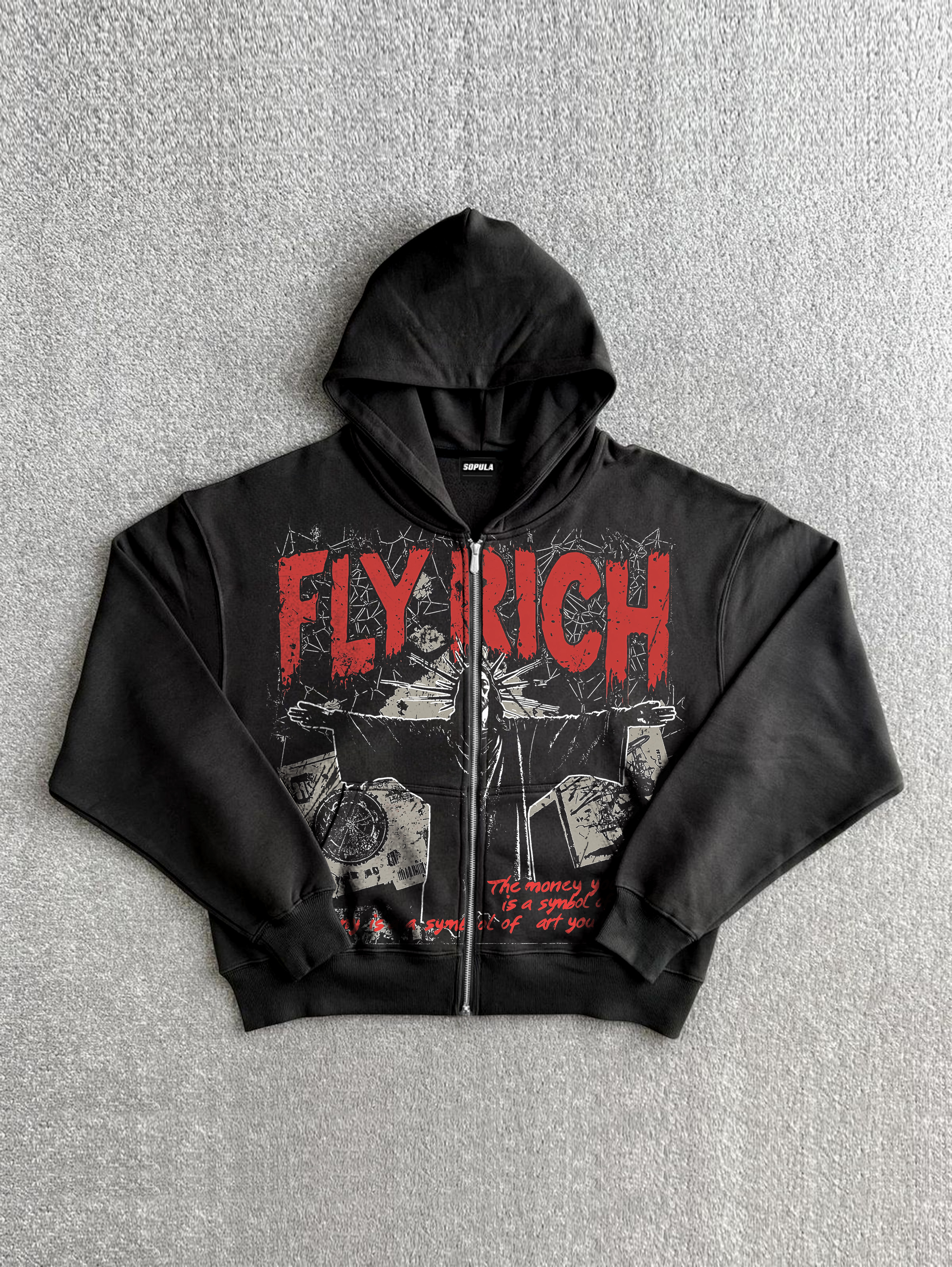 Vintage Flyrich Faith Graphic Print Zippered Hoodie
