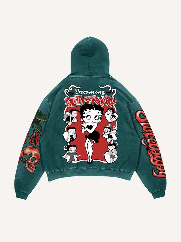 Figure&Car&Dog Print Slant Pockets Hoodie