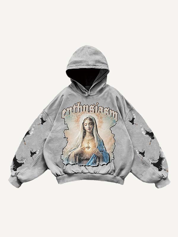 Mary&Animal&Letter Print Slant Pockets Hoodie