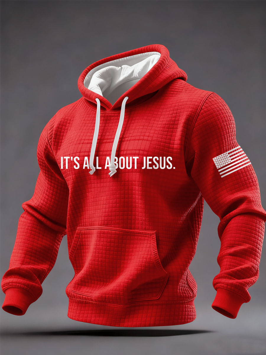 Men's It‘s All About Jesus Freedom  Flag Print Checkered Hoodie
