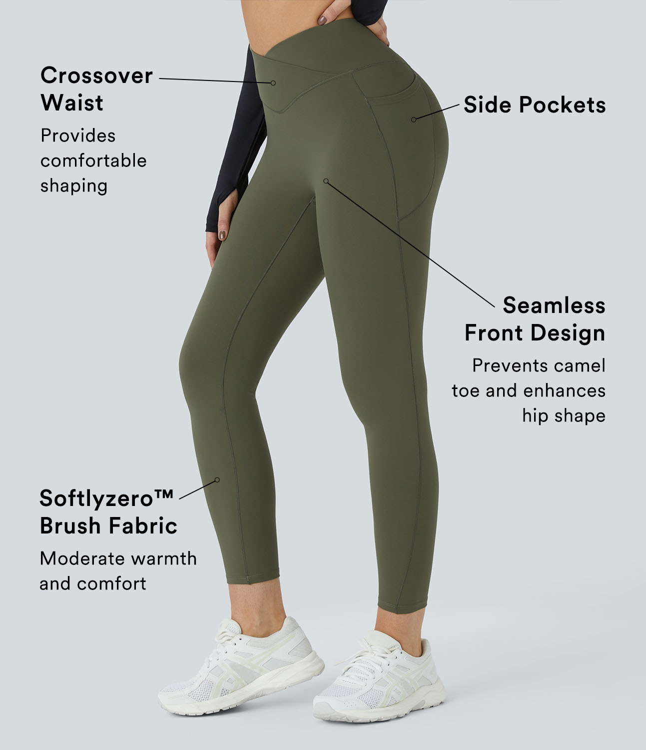 SoftlyZero™ Plush Thermal High Waisted Crossover Pocket Yoga Leggings