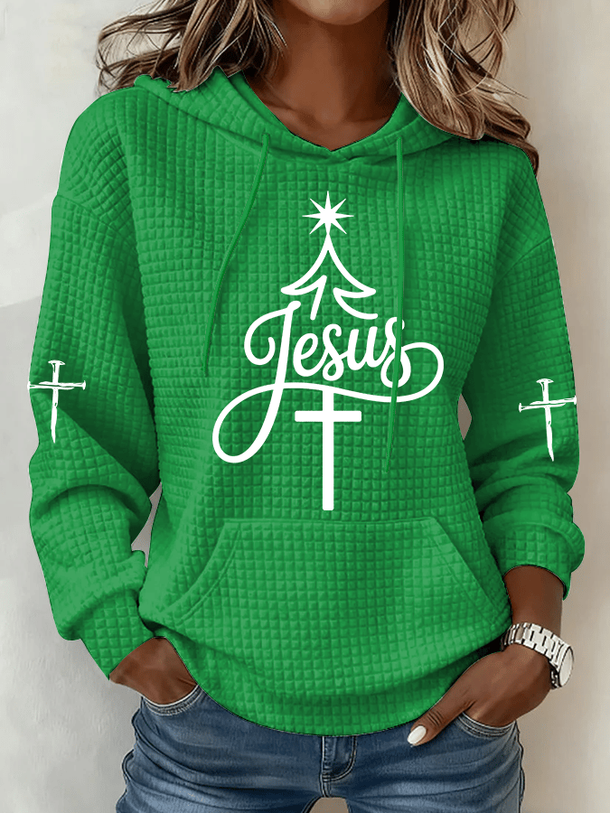 Women's Christmas Faith Printed Waffle Fabric Hoodie