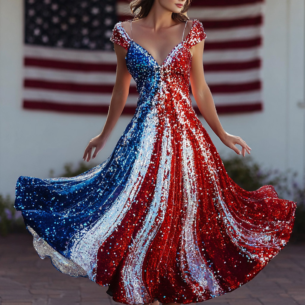 US 250th Anniversary Art Print Short-Sleeve Casual Dress