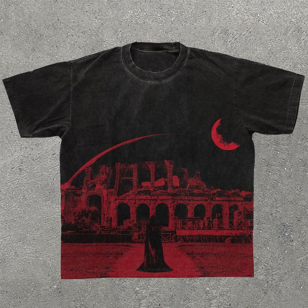 Casual Castle Print Short Sleeve T-shirt