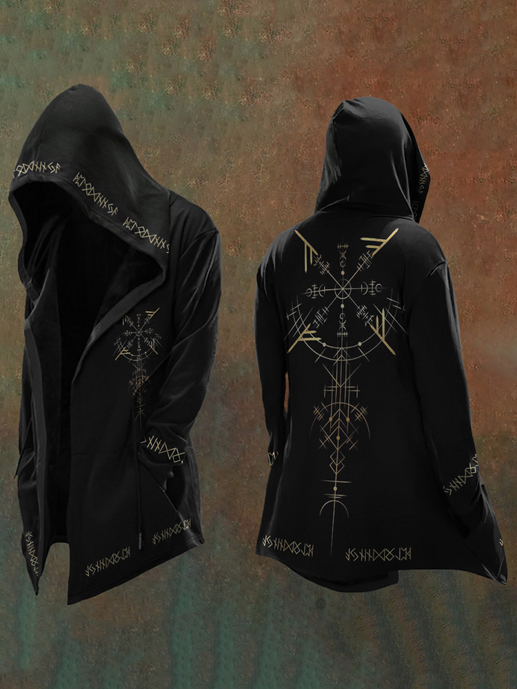 Men'S Vintage Viking Totem Art Hooded Jacket