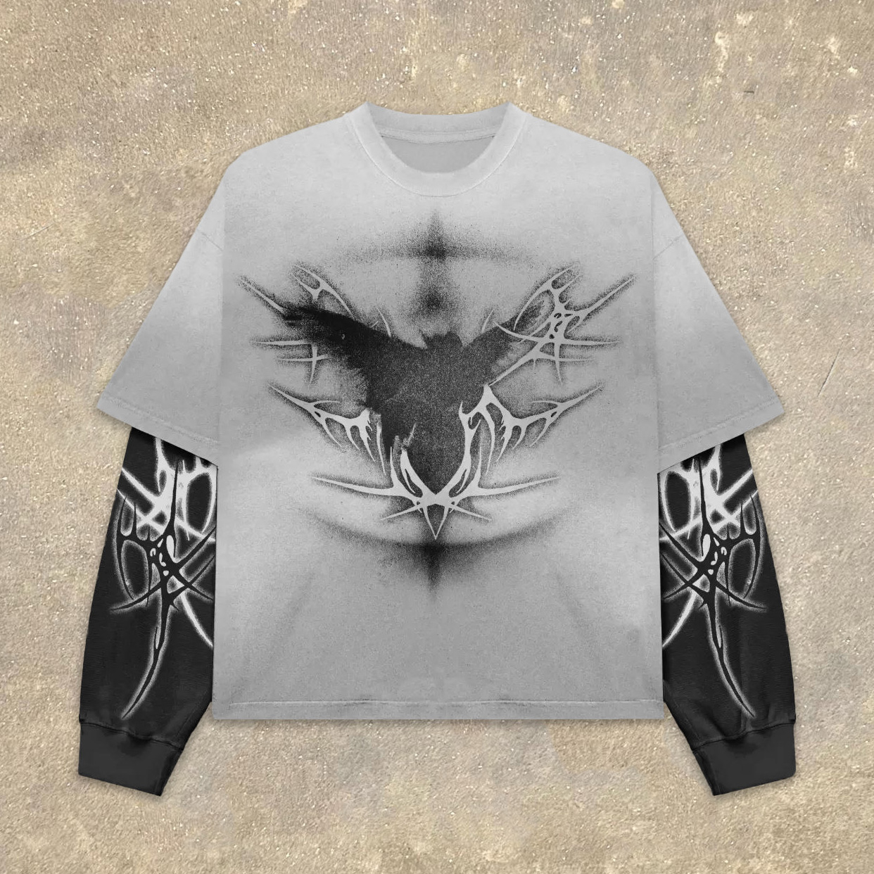Fake Two Figure&Wing Print Long Sleeve T-Shirt