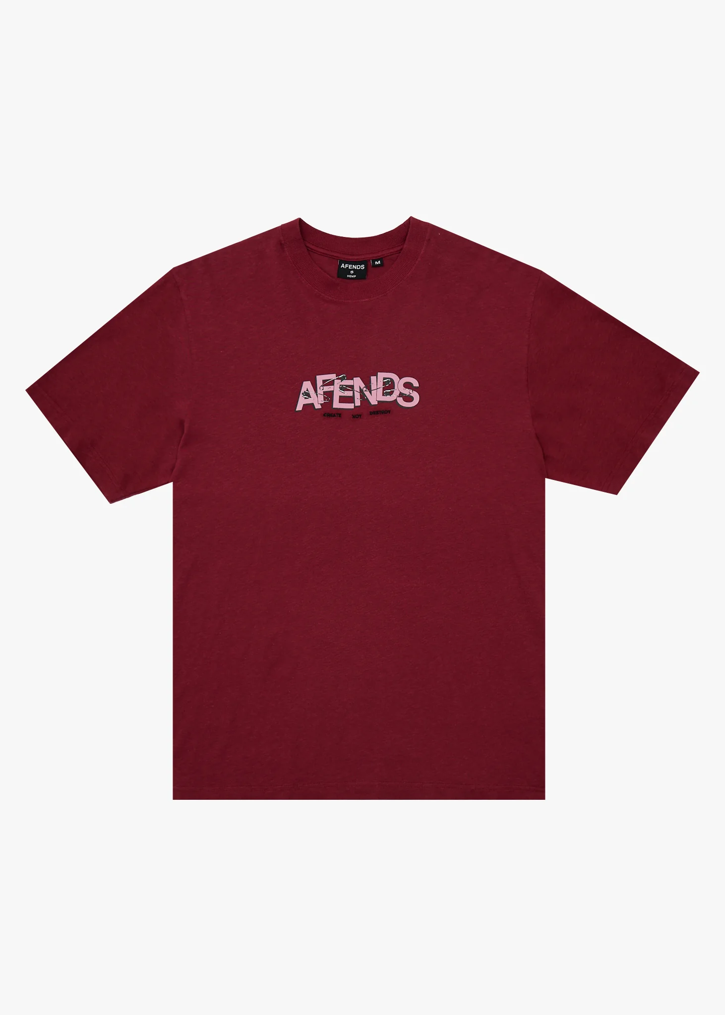 AFENDS Mens Safety - Retro Tee - Washed Burgundy
