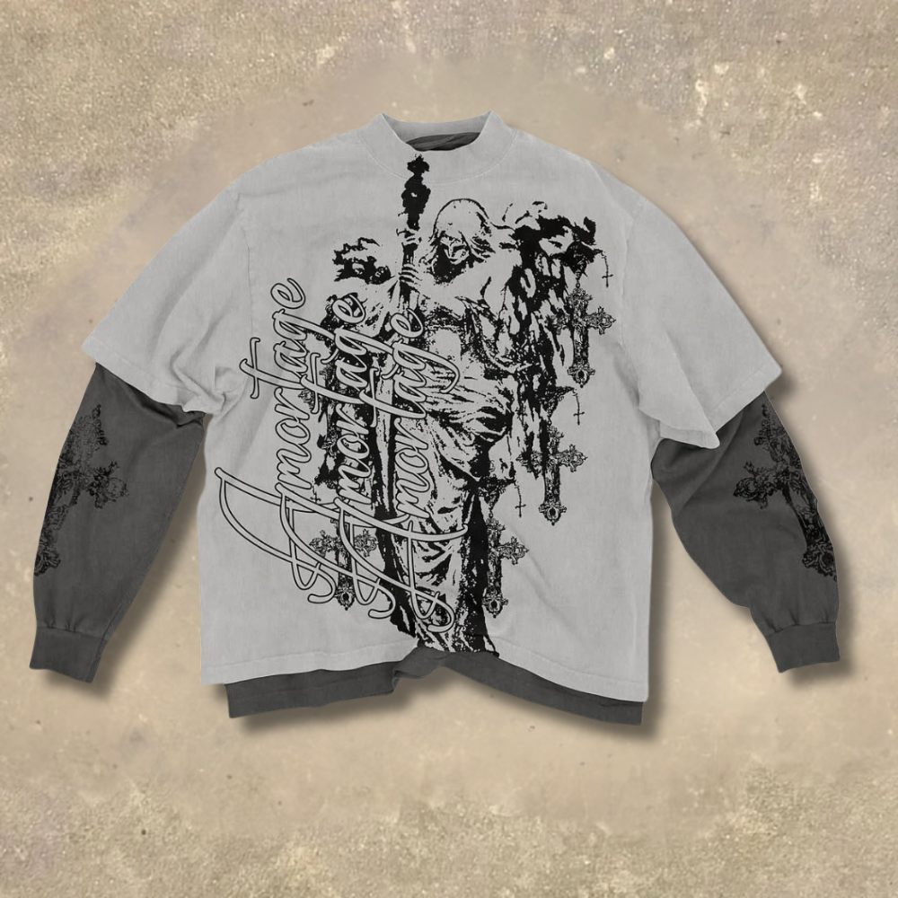 Gothic Angel Cross Fake Two-Piece Shirt