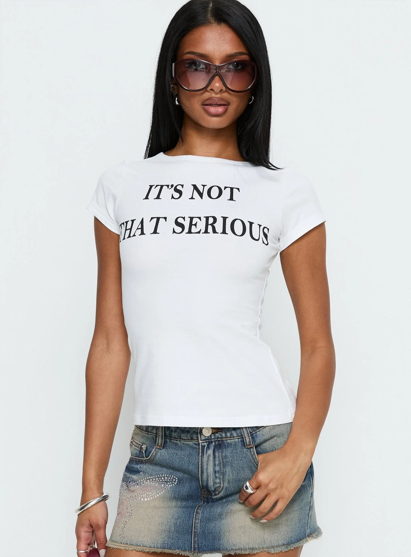 It's Not That Serious Graphic Baby Tee White / Black