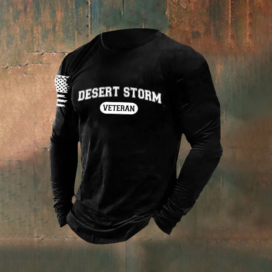 Men's Desert Storm Veteran Print Casual Long Sleeve T-Shirt